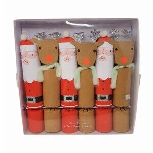 Meri Meri Santa & Rudolph Reindeer Large Crackers Christmas Gifts Toy Hats New